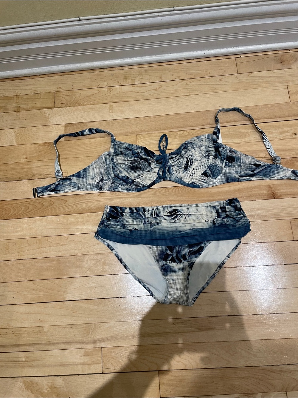 SHAN Blue and White Patterned Swimsuit built in Underwire for the top
